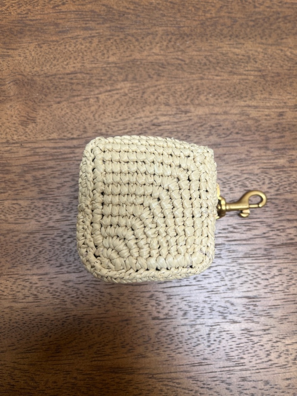 YSL Raffia Keychain Cube Charm in Natural Beige with Gold Hardware - Picture 3 of 10